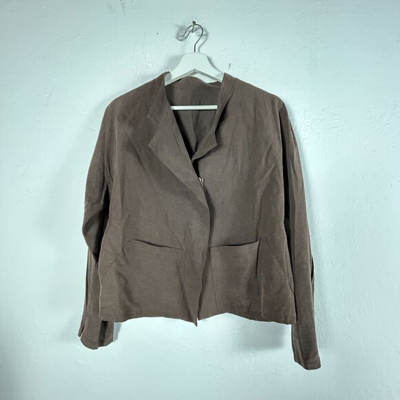 Babette Womens Brown Silk Linen Blazer Jacket Medium Pockets Lightweight USA - Picture 1 of 7